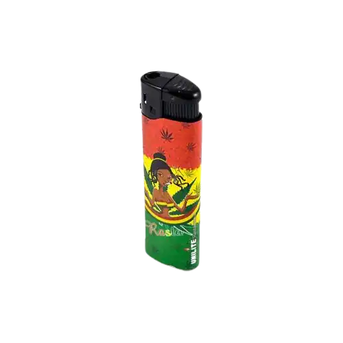 Briquet Zetla Clic Rasta Man de la collection Amsterdam Quality, affichant un design rasta vibrant et distinctif.