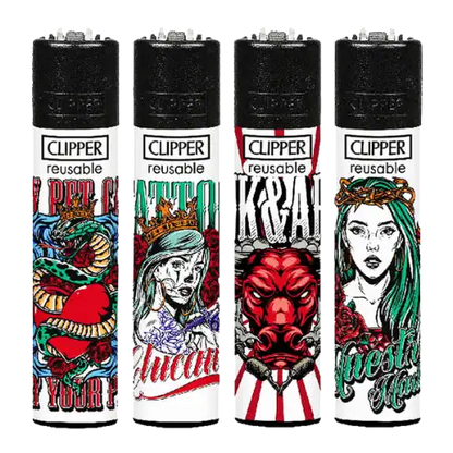 Briquets Clipper aux designs variés, disponibles chez Amsterdam Quality. Accessoire élégant et pratique pour allumer vos produits favoris.
