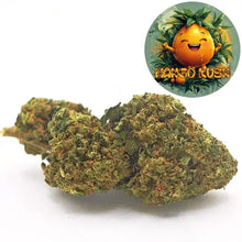 Fleur CBD Mango Kush cultivée en Glasshouse, aux arômes tropicaux rappelant la mangue. Fleurs lumineuses et denses, riches en CBD, soigneusement sélectionnées par Amsterdam Quality.