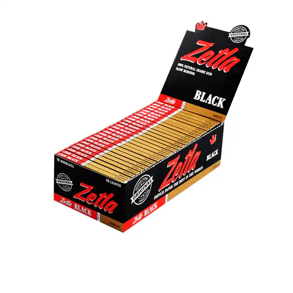 Boîte de 50 carnets de feuilles à rouler Zetta Black, papier non blanchi, gomme arabique naturelle.