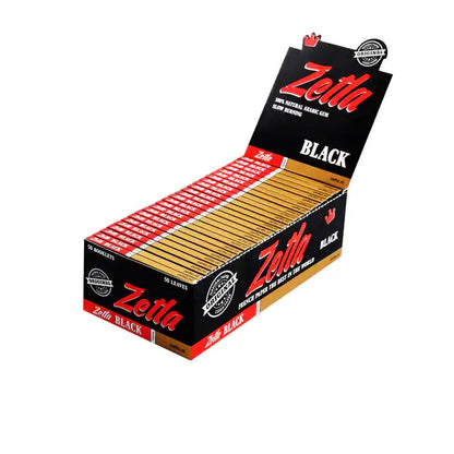 Boîte de 50 carnets de feuilles à rouler Zetta Black, papier non blanchi, gomme arabique naturelle.