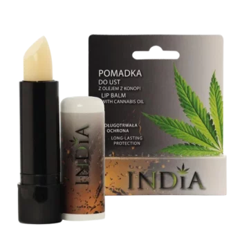 Baume à lèvres protecteur incolore India présenté avec son emballage, sélectionné par Amsterdam Quality