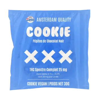 Dégustez notre cookie infusé au Delta-9 THC. Un goût irrésistible, des effets puissants, 100% légal avec Amsterdam Quality.