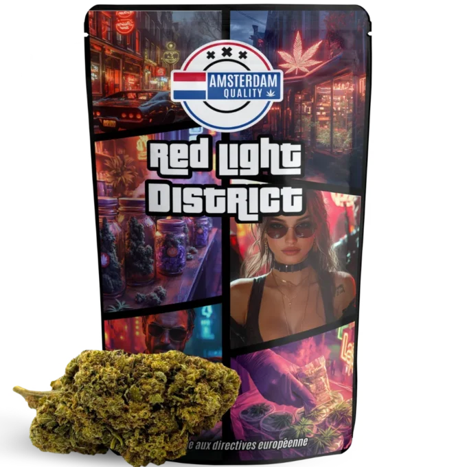 Entrez dans l’ambiance d’Amsterdam avec la Red Light District. Une fleur CBD forte et savoureuse à prix canon.