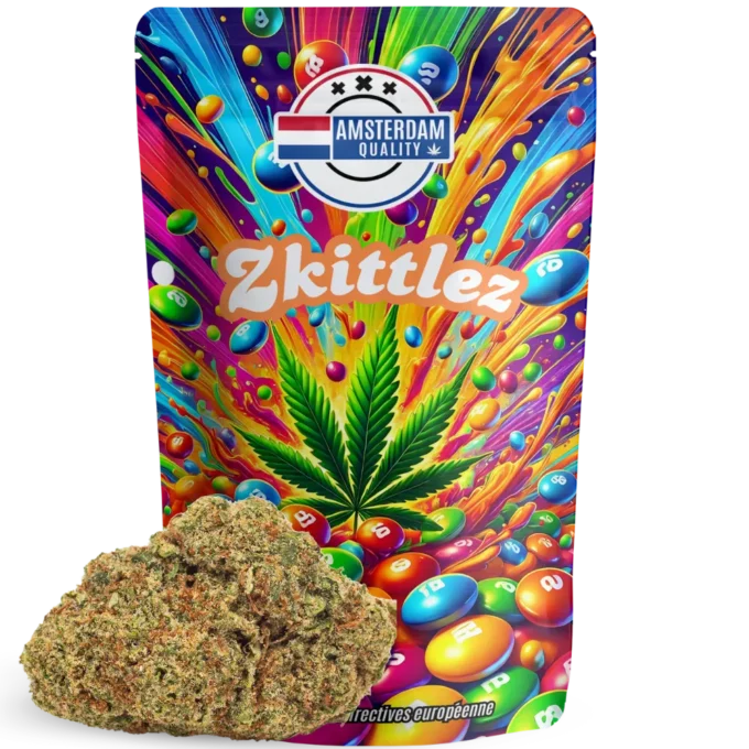 Fleur CBD sucrée et fruitée. Relaxation intense et goût bonbon signé Amsterdam Quality. Pour un moment chill tout en couleur.